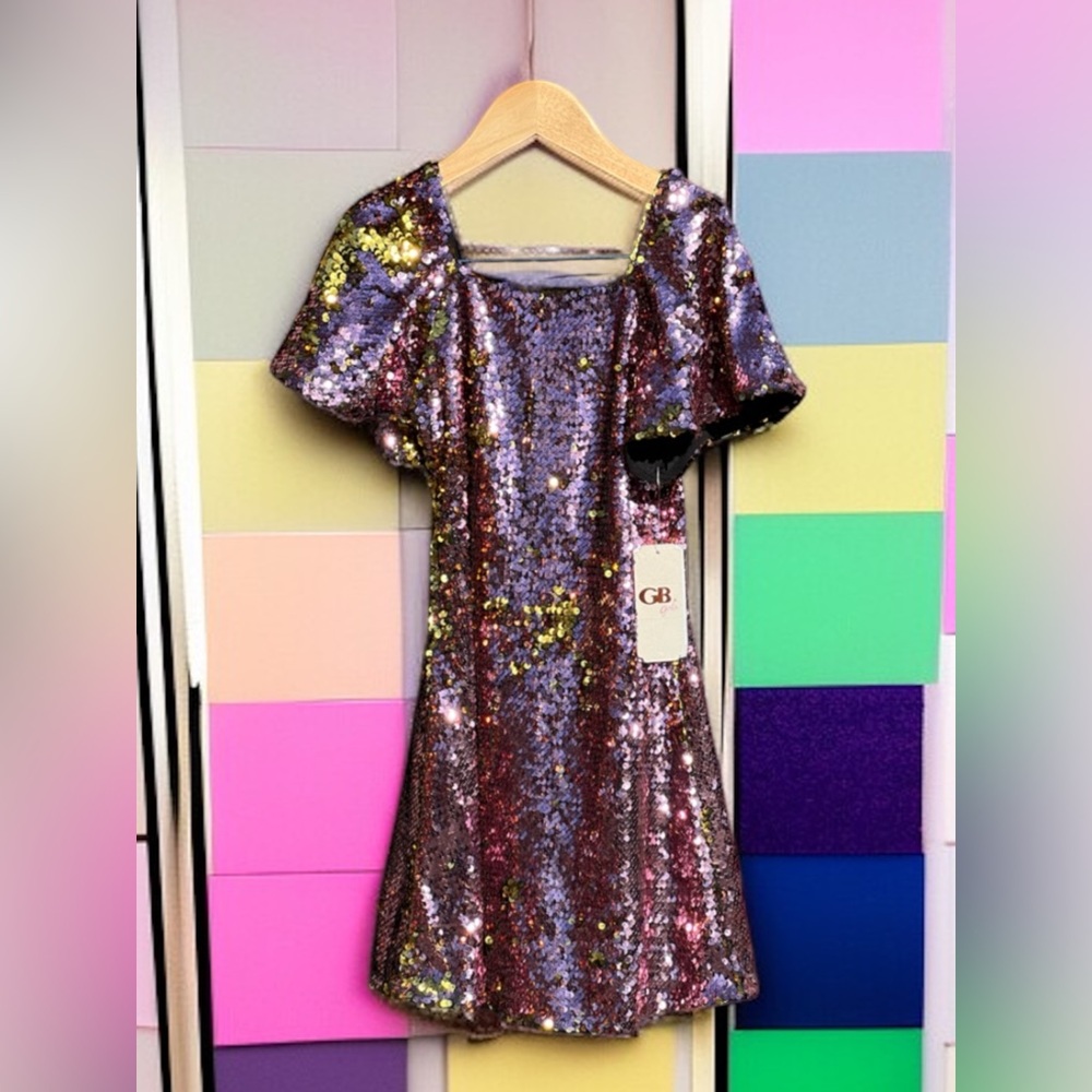 GB Sequin Dress with Ruffled  Sleeves NWT